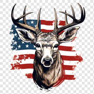 Amerikanischer Buck PNG, Hirschjagd Sublimation PNG, Hirsch PNG, Hirsch Jäger Sublimation PNG, Jagdflagge PNG, Amerikanische Flagge Hirschkopf PNG, Tshirt PNG