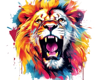Lion PNG | Colorful Lion Sublimation | Lion Portrait PNG | Lion Illustration | DTG Printing | Instant download | T-shirt Sublimation