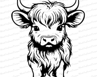 Cute Highland Cow Sitting Svg Png | Highland Cow Svg | Cow Svg | Cute Cow Svg | Baby Cow Svg | Highland Cow Clipart Vector CuttingFile Png