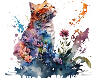 Retrato em aquarela de gato | Aquarela Gato PNG Download Digital Clip Art | Sublimação | Arte em aquarela de gato |
