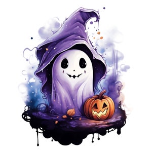 Halloween PNG, Spooky Ghost, Autumn sublimation design, Fall PNG, Pumpkins, leaves PNG, Watercolor Sublimation, Instant download, Ghouls