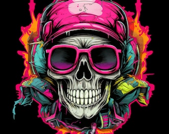 Hip Hop Schädel PNG, Sublimationsdesigns Urban, Png für Hemden, Bunte PNG, PNG für Sublimation, Sublimationsentwürfe für Hemden, Graffiti-Schädel