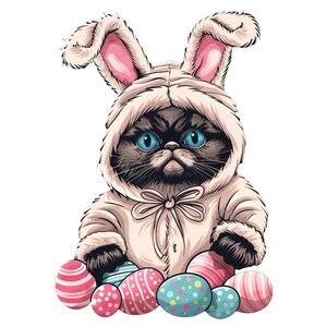 Joli chat de Pâques PNG, Clipart chat de Pâques, lapin PNG, chatons mignons, design en sublimation, chats de printemps, chat aquarelle, tshirt PNG, chat rose