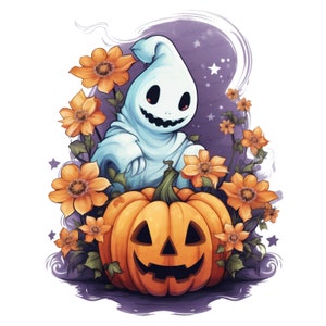Halloween PNG, Spooky Ghost, Autumn sublimation design, Fall PNG, Pumpkins, leaves PNG, Watercolor Sublimation, Instant download, Ghouls