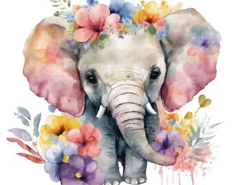 Elephant, elephant clipart, clipart,Flower Baby Elephant Sublimation Clipart, elephant, baby elephant, elephant png, elephant baby shower