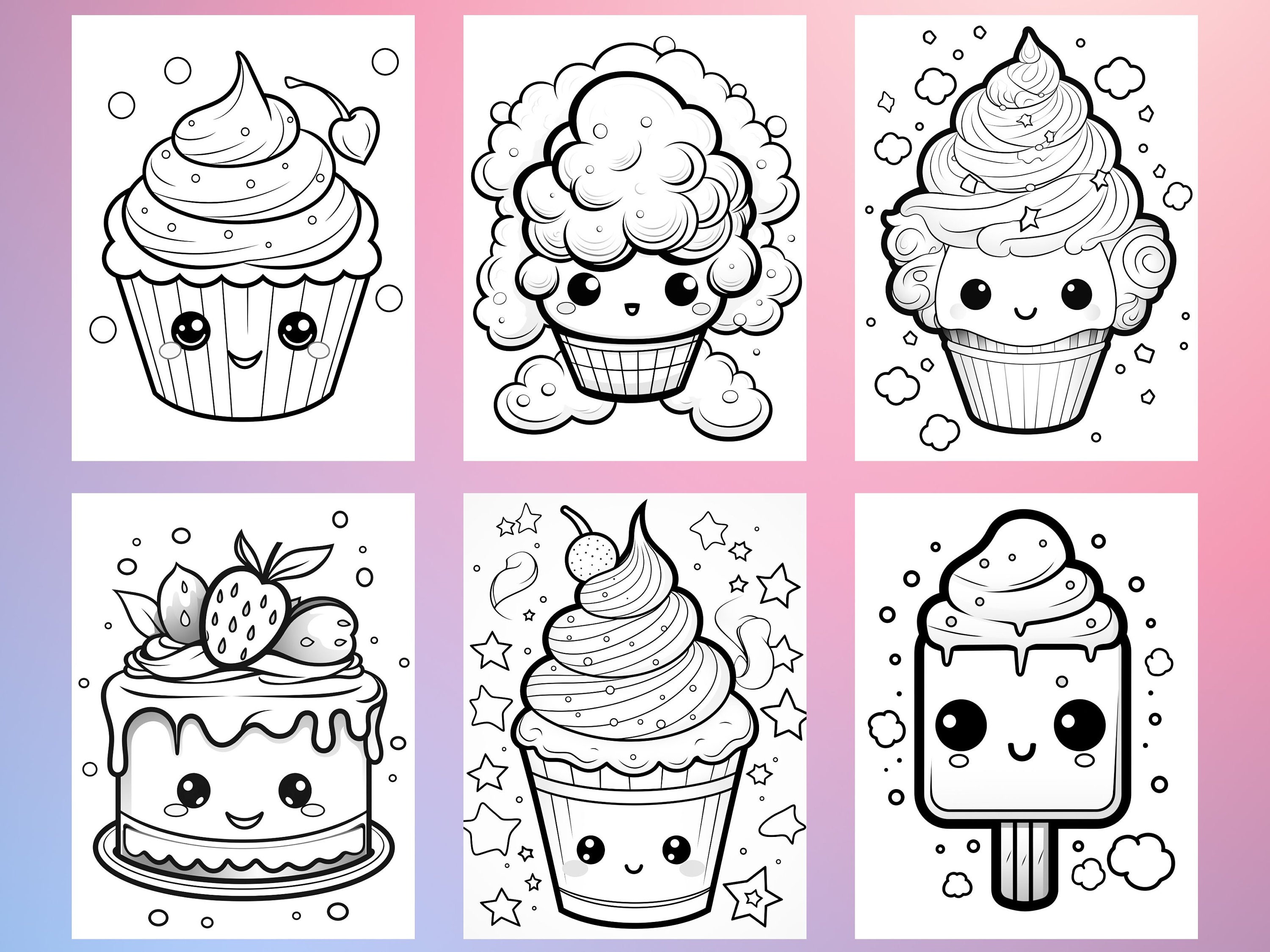 Kawaii Dessert Coloring Pages for Kids and Adultscute Cartoon Etsy