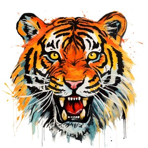 Watercolor Tiger PNG | DTG Printing | Instant download | T-shirt Sublimation Digital File Download l Transparent PNG Digital Design