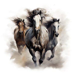 3 Pferde Png, Sublimation Design, Western, Sublimation Pferd Transfer, Digital Downloads Aquarell handgezeichnet. Mustang Paint Pony, Pferd