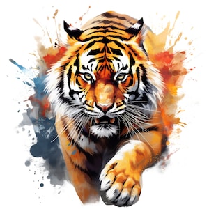 Watercolor Tiger PNG | DTG Printing | Instant download | T-shirt Sublimation Digital File Download l Transparent PNG Digital Design