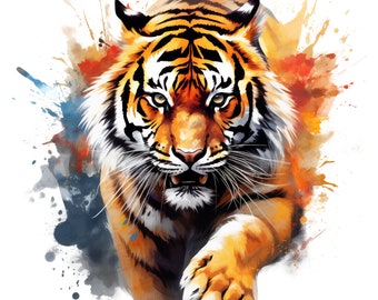 Acquerello Tiger PNG / Stampa DTG / Download istantaneo / T-shirt Sublimation Digital File Download l Design digitale PNG trasparente