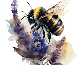 Watercolor Bumble Bee Clipart, spring garden bee clip art PNG graphics instant download for commercial use