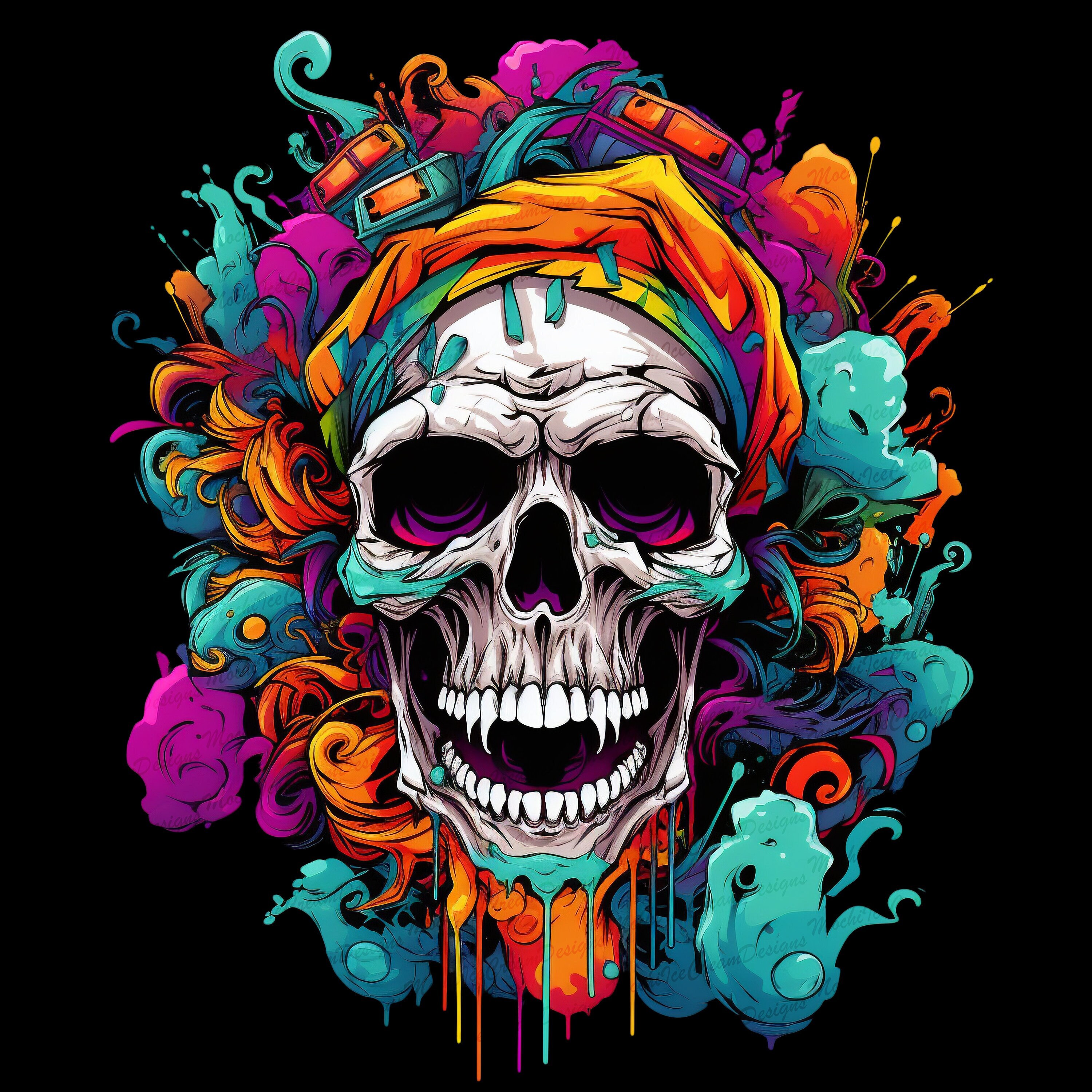 Hip Hop Skull, Graffiti, and Urban Design - Colorful PNG