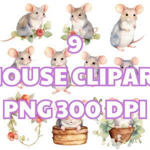 Aquarelle petite souris Clipart - souris de conte de fées PNG Image numérique à télécharger pour la fabrication de cartes, scrapbooking, journal indésirable, travaux manuels en papier