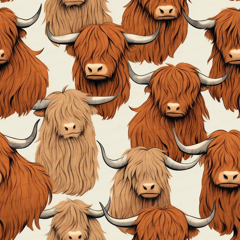 Highland Cow Floral Seamless Pattern, Charlotte Boho Floral Pattern for ...
