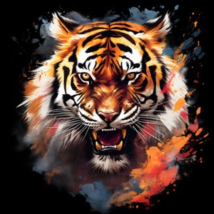 Watercolor Tiger PNG | DTG Printing | Instant download | T-shirt Sublimation Digital File Download l Transparent PNG Digital Design