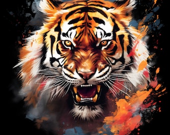 Acquerello Tiger PNG / Stampa DTG / Download istantaneo / T-shirt Sublimation Digital File Download l Design digitale PNG trasparente