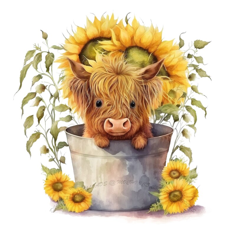 Highland Cow PNG Cow Watercolor Clipart Cute Cow Sublimation Metal Tub ...
