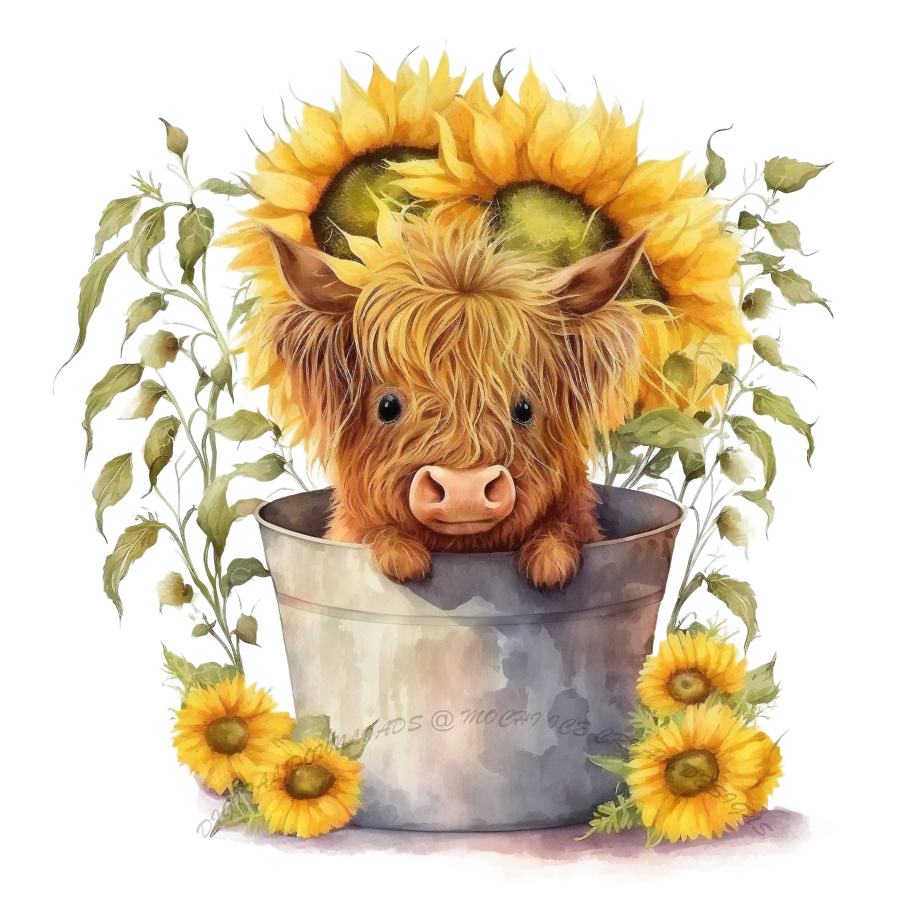 Highland Cow PNG Cow Watercolor Clipart Cute Cow Sublimation Metal Tub ...