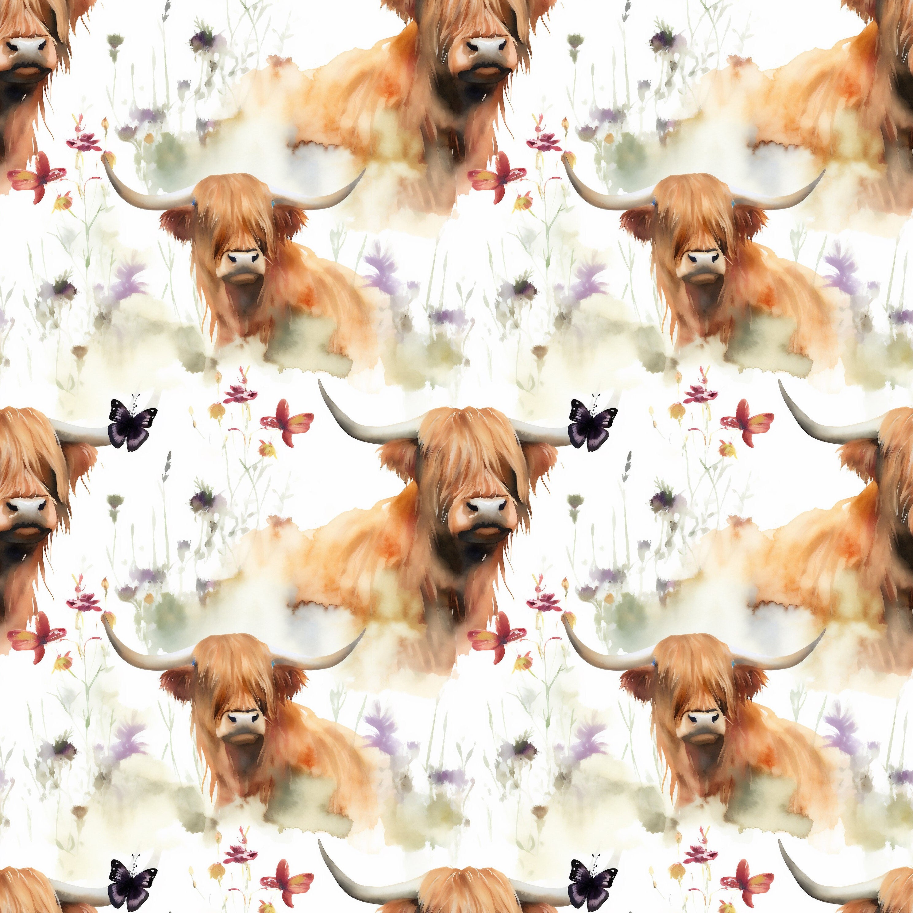 Highland Cow Floral Seamless Pattern Charlotte Boho Floral - Etsy