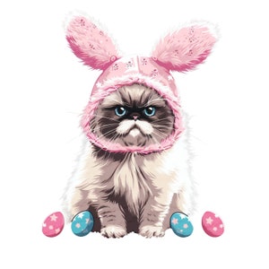 Joli chat de Pâques PNG, Clipart chat de Pâques, lapin PNG, chatons mignons, design en sublimation, chats de printemps, chat aquarelle, tshirt PNG, chat rose