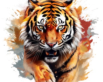 Acquerello Tiger PNG / Stampa DTG / Download istantaneo / T-shirt Sublimation Digital File Download l Design digitale PNG trasparente