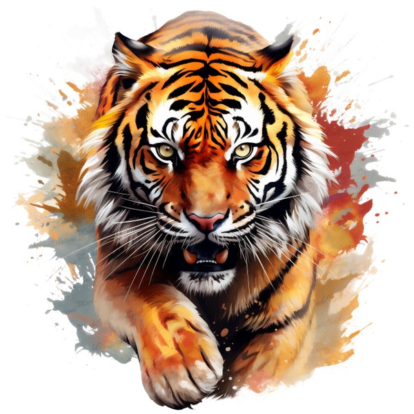 Watercolor Tiger PNG | DTG Printing | Instant download | T-shirt Sublimation Digital File Download l Transparent PNG Digital Design