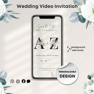 Digital Wedding invitation,Minimal Wedding invitation,Floral wedding invitate,iPhone Evite, Editable Digital Template, Mobile Download