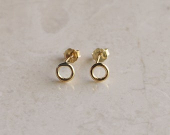 Open Circle Gold Stud Earrings - Minimalist Earrings - Geometric Simple Round Gold Studs - Hollow Circle Gold Studs - Everyday Simple Stud