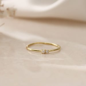 Small Pearl and CZ Diamond Gold Ring - Tiny Pearl and Tiny CZ Diamond Gold Ring - Dainty Birthstone Pearl and Diamond Ring - Jewelry Gift