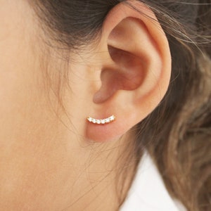 Pave Climber Gold Nap Friendly Earrings - CZ Diamond Gold Flat Back Earrings, Dainty Tiny Diamond Earrings, Everyday CZ Stud, Jewelry Gift