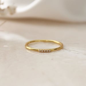 Dainty Pave CZ Diamond Gold Ring - Simple CZ Diamond Layering Ring, Minimal Stacking Gold Ring, Thin Gold Pave Eternity Ring, Jewelry Gift