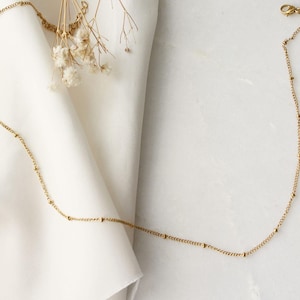 Satellite Bead Dainty Gold Necklace - Water Proof Beaded Necklace, Layering Chain Gold Necklace, Simple Bead Everyday Necklace, Jewelry Gift
