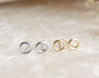Circular Open Gold Stud Earrings - Geometric Simple Round Gold Studs - Hollow Circle Studs - Open Circle Gold Studs - Everyday Simple Stud