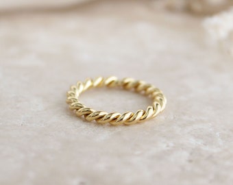 Anel de ouro torcido - Anel de ouro grosso e chamativo, Anel de ouro empilhável, Anel de ouro minimalista torcido, Anel de ouro moderno, Joia simples para presente