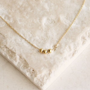 Trio Beaded Gold Necklace - Floating Beaded Necklace - Dainty Tiny Beaded Gold Filled Necklace - Everyday Gold Necklace - Jewelry Gift - N9