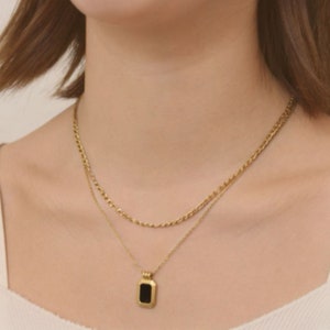 Double Layer Black Onyx Necklace - Gold Pendent Necklace, Everyday Layering Necklace, Statement Necklace, Simple Onyx Necklace, Jewelry Gift