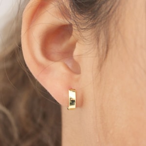 Small Wide Gold Hoop Huggies - Simple Thick Gold Huggie Hoops, Tiny Bold Huggie Hoops, Dainty Hoop Earrings, Gold Hoop Earring, Jewelry Gift