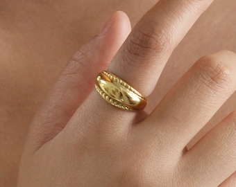 Seil Einzigartige Dome Gold Ring - Statement Dome Gold Ring, Geometrische Goldring, Anlauffrei Dicker Ring, Breiter Gold Alltagsring, Schmuck Geschenk