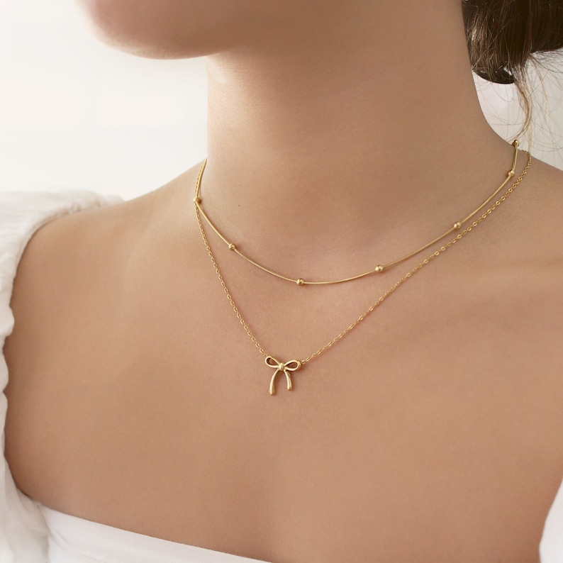 Ribbon Gold Necklace Dainty Ribbon Pendent Gold Necklace Beautiful Ribbon Gold Necklace Simple Layering Ribbon Necklace Gift for Her image 3