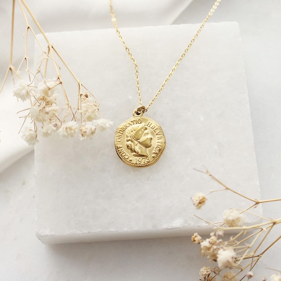 Gold Coin Pendent Necklace - Swiss Coin Gold Necklace, Gold Medallion Necklace, Penny Layering Gold Necklace, Timeless Necklace,Jewelry Gift