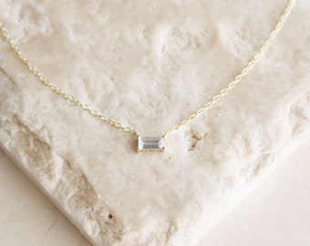 Rectangle CZ Diamond Gold Chain Necklace - Dainty Baguette Diamond Gold Necklace - Everyday Necklace - Layering Necklace - Jewelry Gift