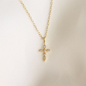 Tiny CZ Diamond Cross Necklace - Tiny Cross CZ Gold Necklace, Small Cross CZ Layering Necklace, Everyday Gold Cross Necklace, Jewelry Gift