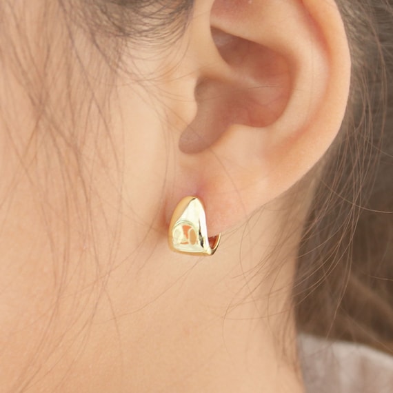 Gold Hoop Earrings For Women - Chunky Geometric Triangle Huggies | Statement Dangle Earrings For Party & Wedding - View #2