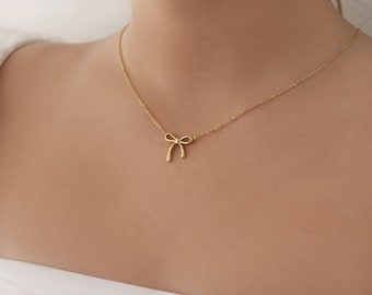 Ribbon Gold Necklace - Dainty Ribbon Pendent Gold Necklace - Beautiful Ribbon Gold Necklace - Simple Layering Ribbon Necklace - Gift for Her