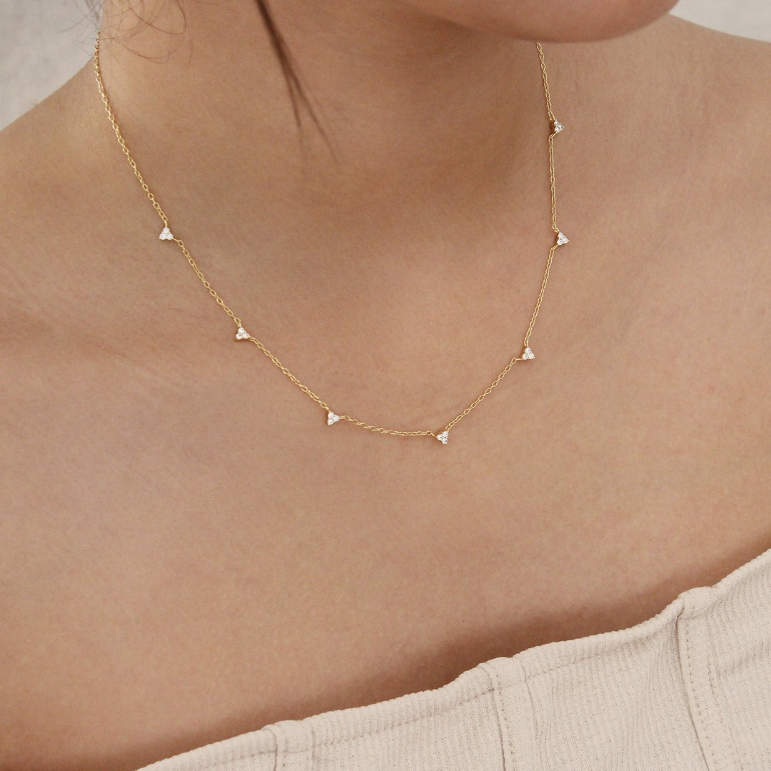Gold Dipped Cz Triple Ring Charm Necklace main image 0
