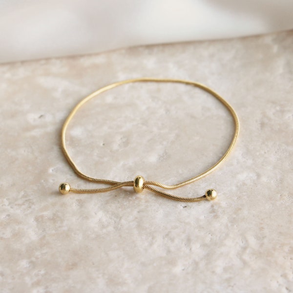 Adjustable Snake Chain Bone Gold Bracelet - Minimal Snake Bone Chain Bracelet, Everyday Adjustable Gold Bracelet, Gift for Her, Jewelry Gift