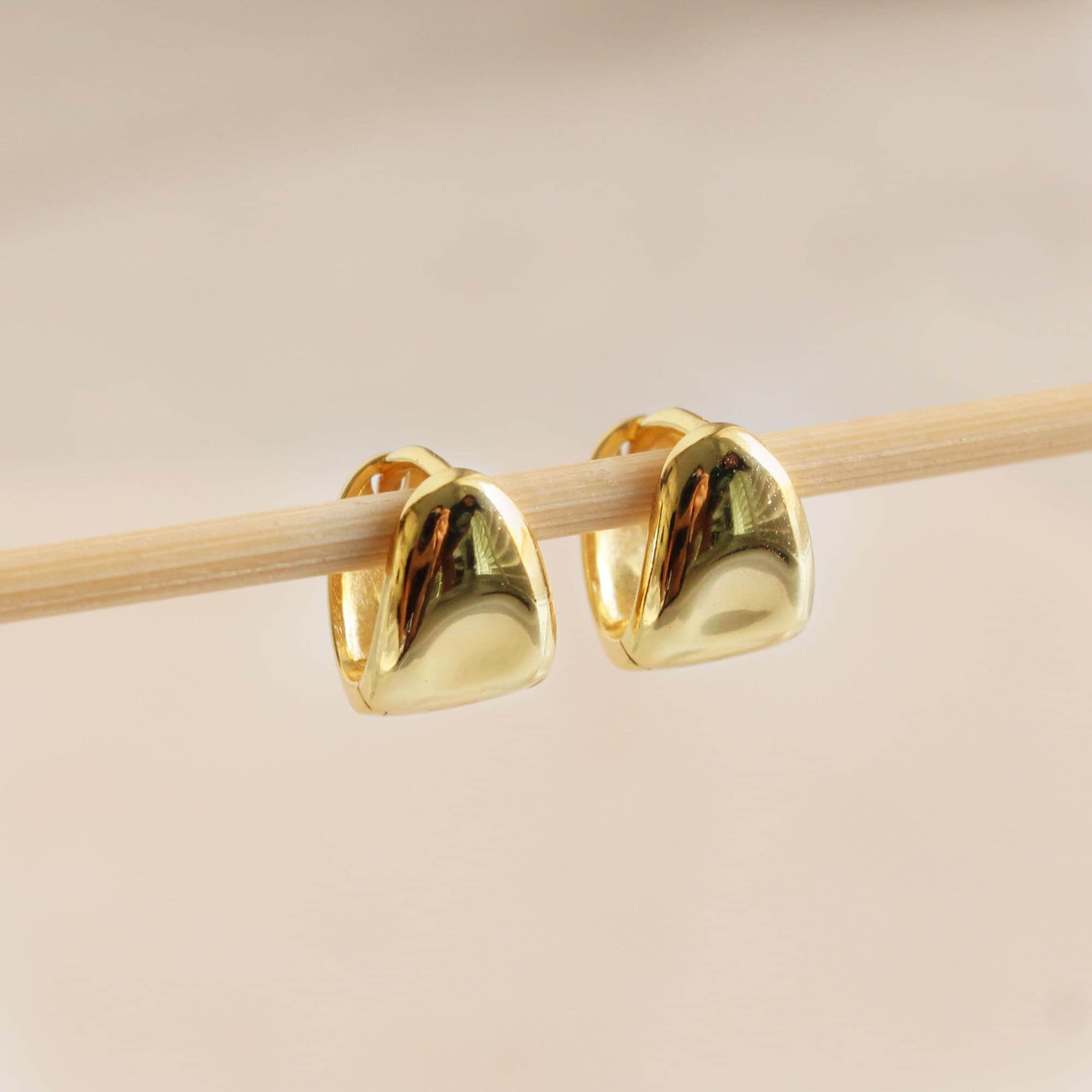 Gold Hoop Earrings For Women - Chunky Geometric Triangle Huggies | Statement Dangle Earrings For Party & Wedding - View #10