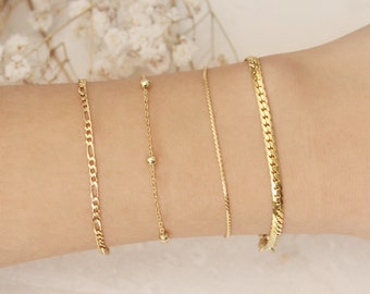 Bracelet chaîne en or - Bracelet chaîne en or tendance, bracelet gourmette, bracelet en or simple de tous les jours, bracelet satellite en or, cadeau bijoux