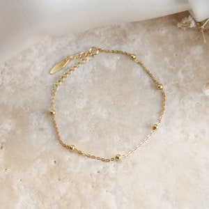Small Bead Gold Chain Bracelet - Simple Bead by the Yard Gold Chain Bracelet, Gold Ball Chain Layering Bracelet, Bead Bracelet, Jewelry Gift
