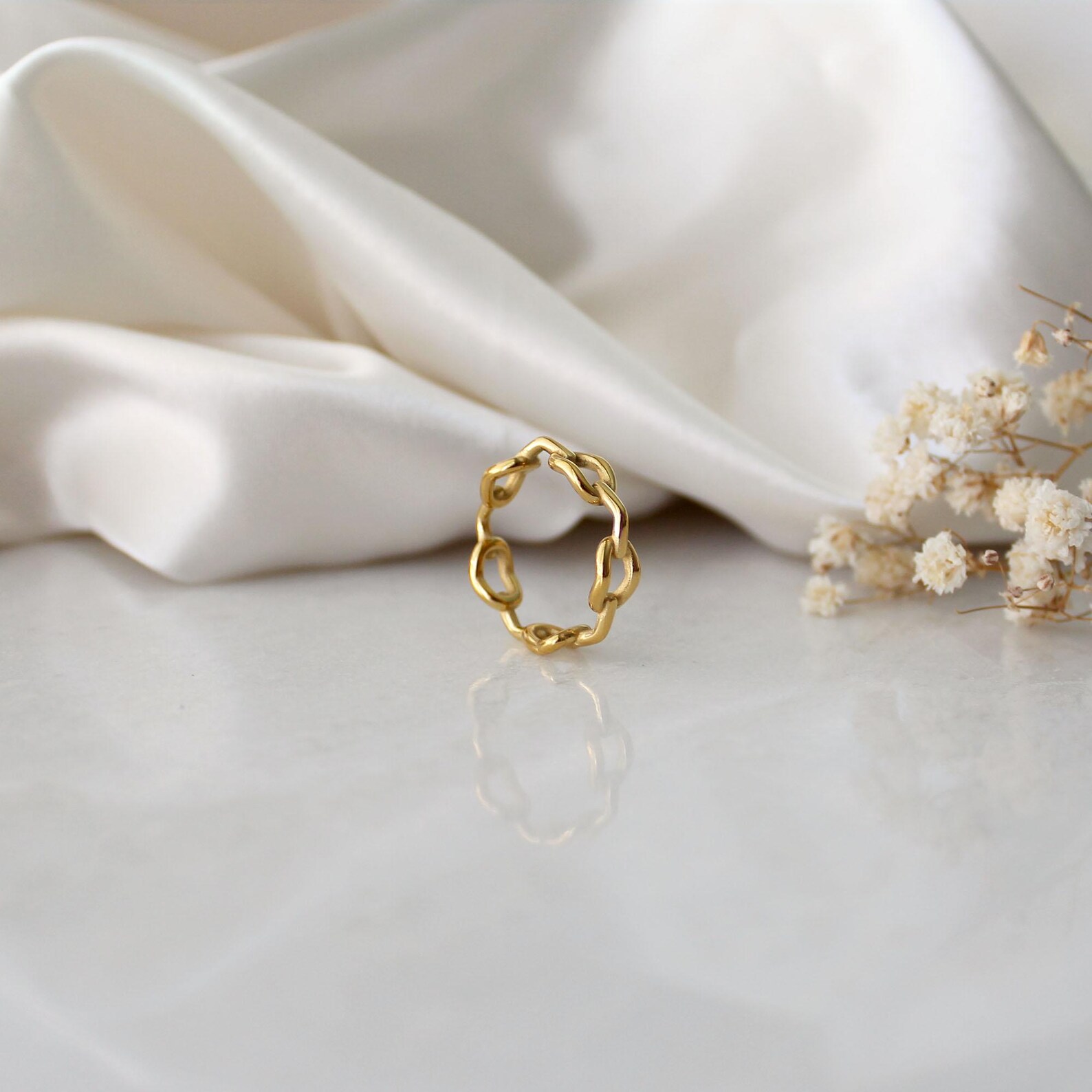 Golden Rings With Chain Thick Chain Gold Ring - Buckle Chain Gold Ring, Cuban Link Chain Ring ...
